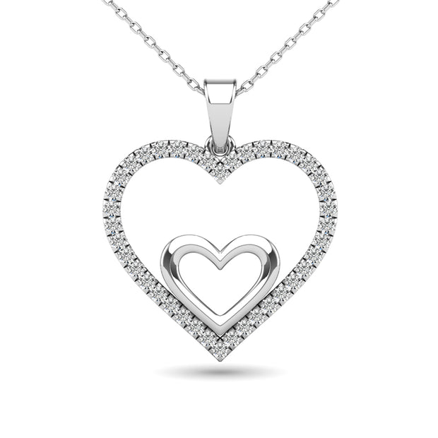10K White Gold 1/5 Ctw Diamond Double Heart Pendant