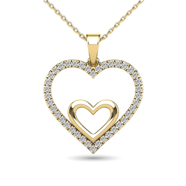 10K Yellow Gold 1/5 Ctw Diamond Double Heart Pendant