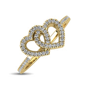 10K Yellow Gold 1/5 Ctw Diamond Double Heart Ring