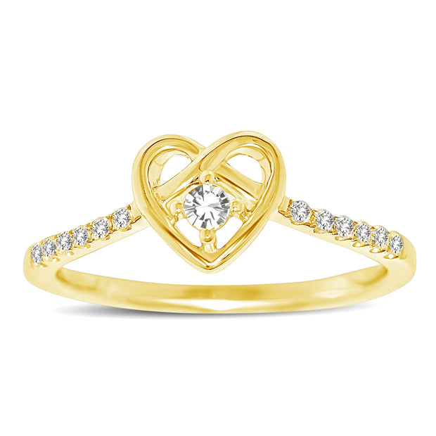 10K Yellow Gold 1/5 Ctw Diamond Heart Ring