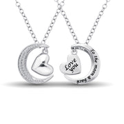 Sterling Silver 1/8 Ctw Diamond Heart  & Moon Pendant