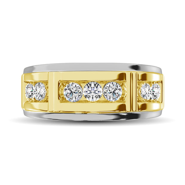 Diamond 1/10 Ct.Tw. Mens Wedding Band in 10K White Gold with Yellow Gold Accent