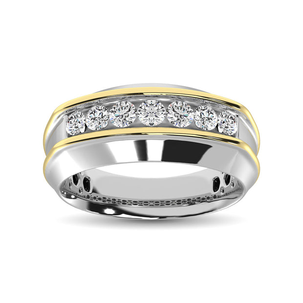 10K White Gold with Accent of 10K Yellow Gold 1/2 Ct.Tw. Diamond 7 Stone Mens Band