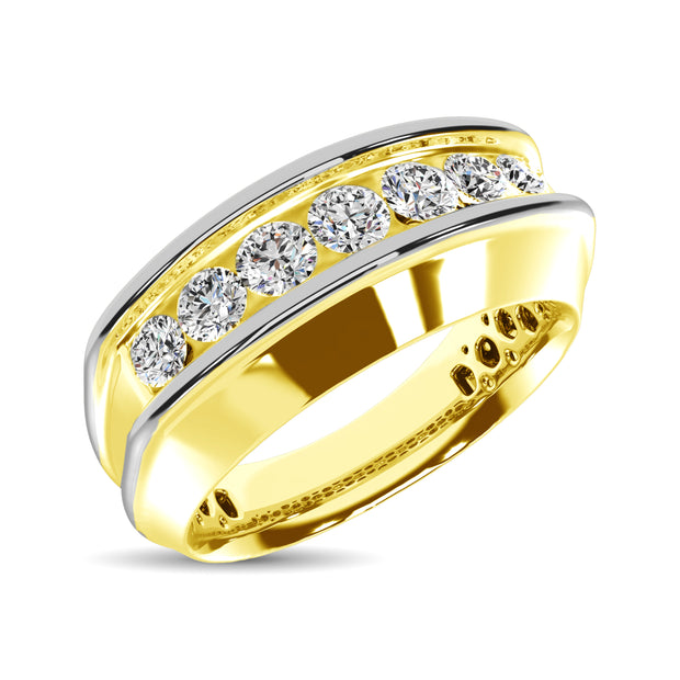 10K Yellow Gold with Accent of 10K White Gold 1/2 Ct.Tw. Diamond 7 Stone Mens Band