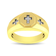 10K YellowGold 1/20 Ct.Tw. Diamond Men's Cross Ring