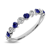 Diamond 1/2 Ct.Tw. And Blue Sapphire Stack Band in 14K White Gold ( 6 Diamond and 5 Blue Sapphire )