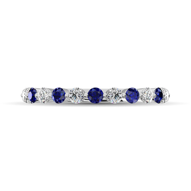 Diamond 7/8 Ct.Tw. And Blue Sapphire Stack Band in 14K White Gold ( 6 Diamond and 5 Blue Sapphire )