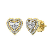 10K Yellow Gold 1/3 Ct.Tw. Diamond Heart Stud Earrings