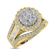 10K Yellow Gold Round and Baguette Diamond 1 Ct.Tw. Engagement Ring