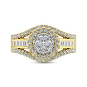 10K Yellow Gold Round and Baguette Diamond 1 Ct.Tw. Engagement Ring