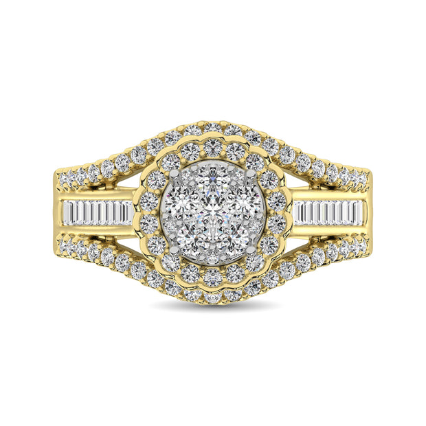 10K Yellow Gold Round and Baguette Diamond 1 Ct.Tw. Engagement Ring