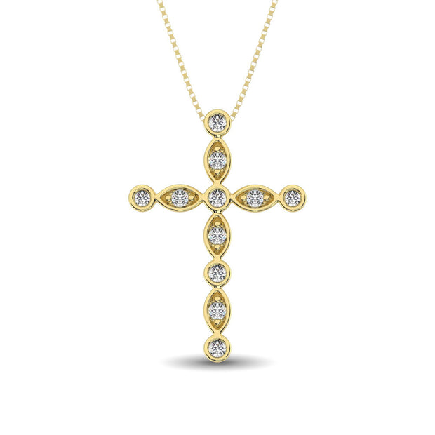 14K Yellow Gold 1/4 Ct.Tw. Diamond Cross Pendant