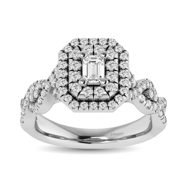 14K White Gold 1 Ct.Tw. Emerald Cut Diamond Engagement Ring