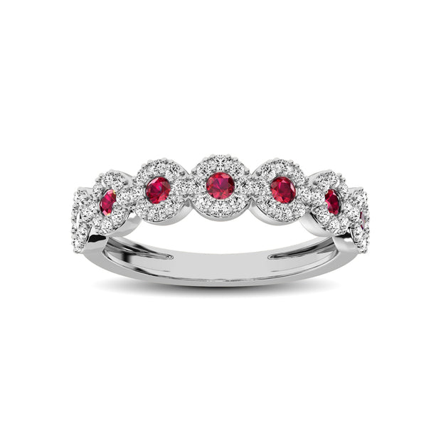 14K White Gold 5/8 Ct.Tw. Diamond & Ruby Stackable Band