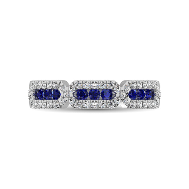 14K White Gold 5/8 Ct.Tw. Diamond & Blue Sapphire Stackable Band