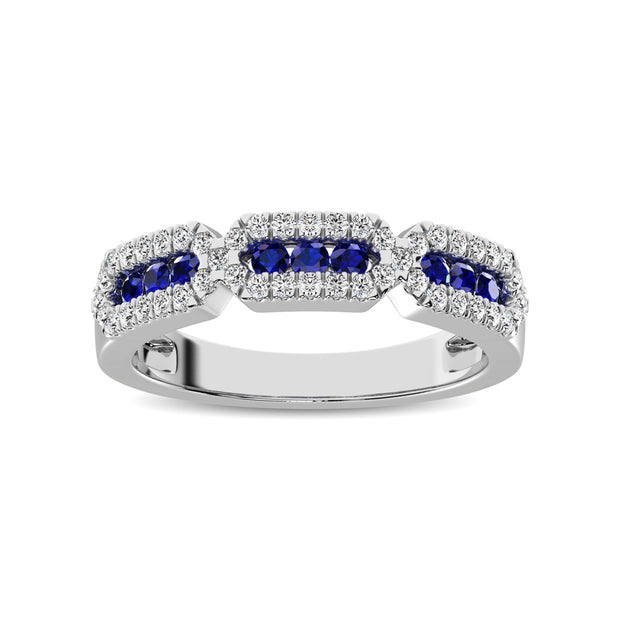 14K White Gold 5/8 Ct.Tw. Diamond & Blue Sapphire Stackable Band