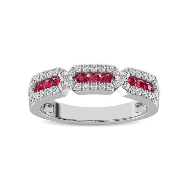 14K White Gold 5/8 Ct.Tw. Diamond & Ruby Stackable Band