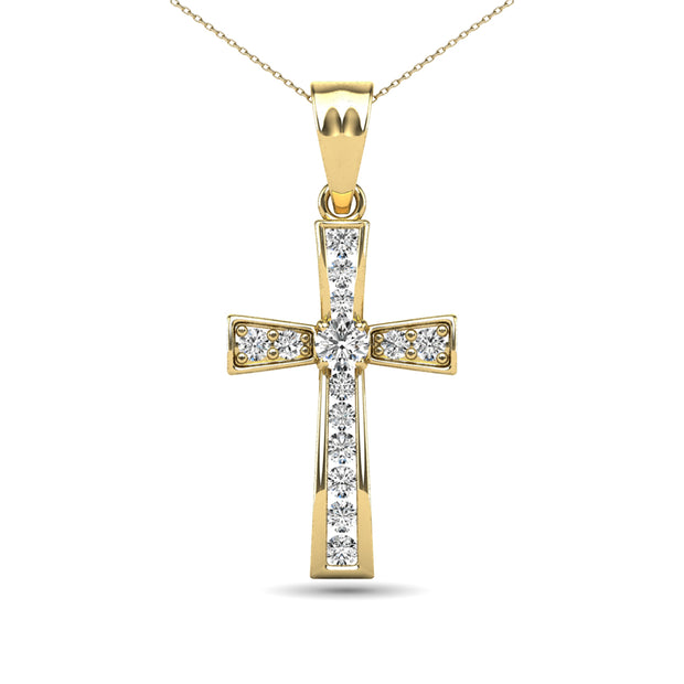 14K Yellow Gold 1/5 Ct.Tw. Diamond Cross Pendant