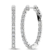 14K White Gold Diamond 9/10 Ct.Tw. In and Out Hoop Earrings