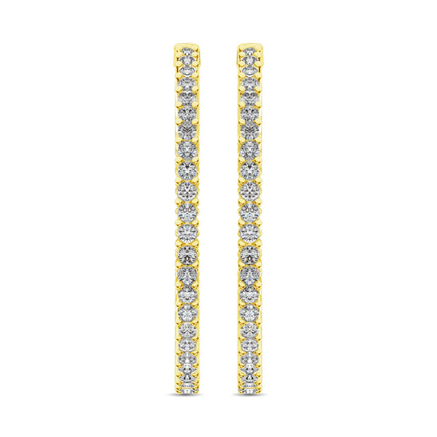14K Yellow Gold Diamond 2 2/5 Ct.Tw. In and Out Hoop Earrings