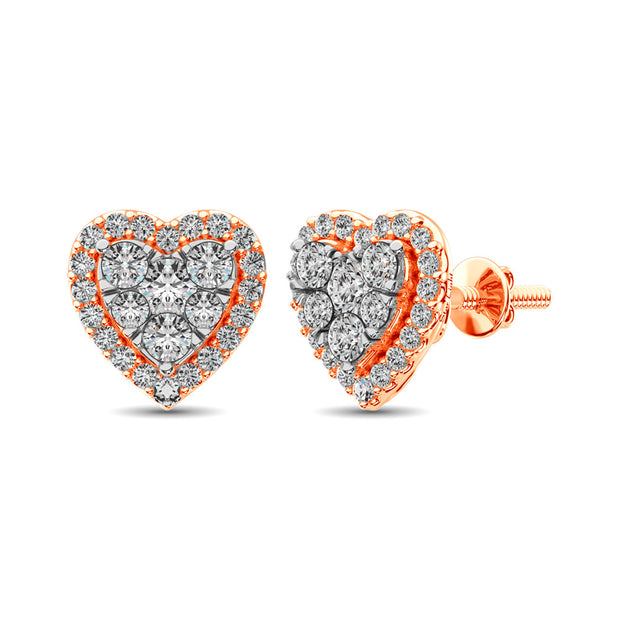 Diamond 3/4 ct tw Heart Earrings  in 14K Rose Gold