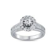 Diamond 3/4 Ct.Tw. Round and Baguette Bridal Ring in 14K White Gold