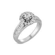 Diamond 3/4 Ct.Tw. Round and Baguette Bridal Ring in 14K White Gold