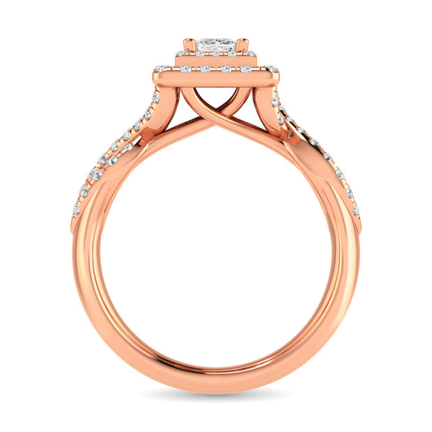 Diamond 1 Ct.Tw. Round and Princess Bridal Ring in 14K Rose Gold