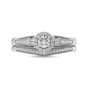 Diamond Bridal Ring 1/4 ct tw in Round and Straight Baguette in 10K White Gold