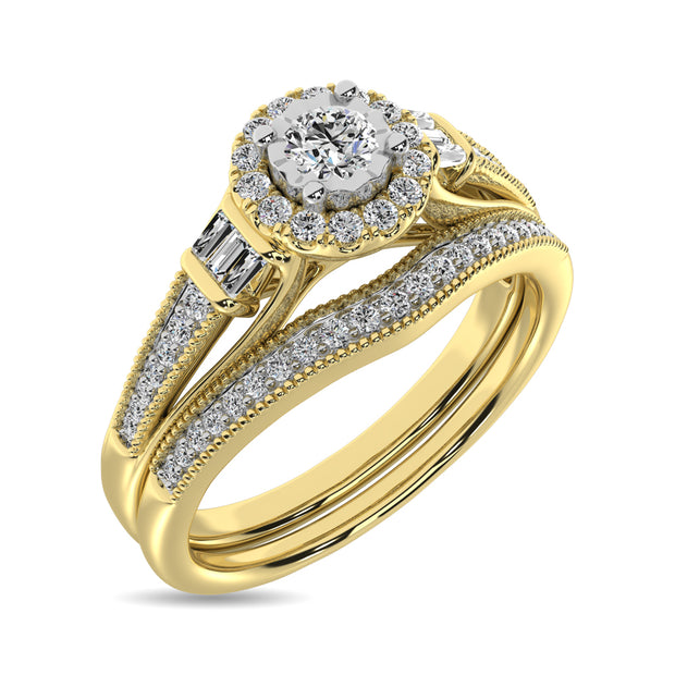 Diamond Bridal Ring 1/4 ct tw in Round and Straight Baguette in 10K Yellow Gold