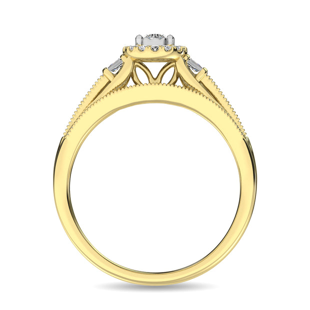 Diamond Bridal Ring 1/4 ct tw in Round and Straight Baguette in 10K Yellow Gold