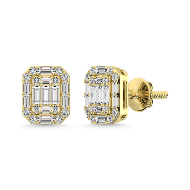 Diamond 3/8 Ct.Tw. Round and Baguette Fashion Earrings in 14K Yellow Gold