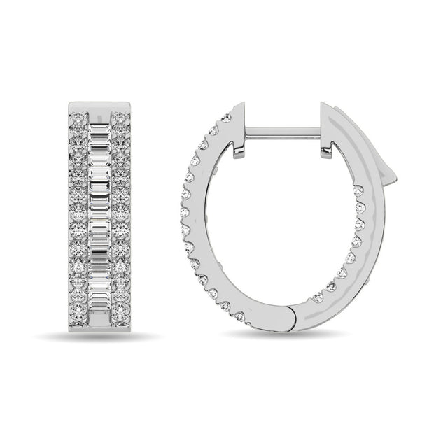 Diamond 2 Ct.Tw. Round and Baguette Hoop Earrings in 14K White Gold