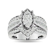 Diamond 1 1/2 ct tw Round Cut and Tapper Fashion Ring in 14K White Gold