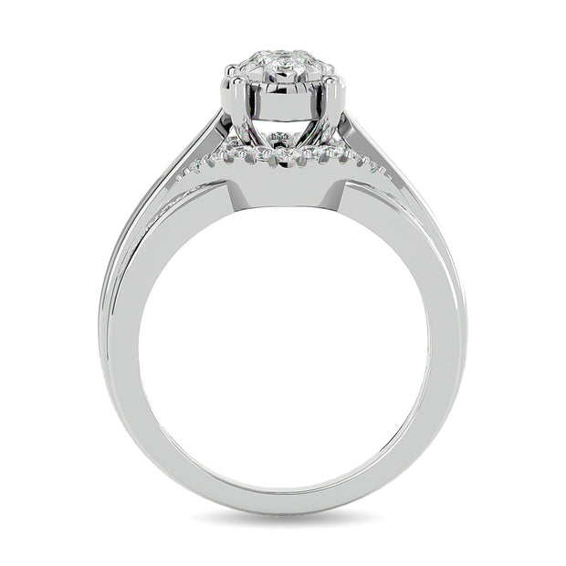 Diamond 1 1/2 ct tw Round Cut and Tapper Fashion Ring in 14K White Gold