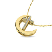 Diamond 1/20 ct tw Moon and Cross Pendant in 10K Yellow Gold