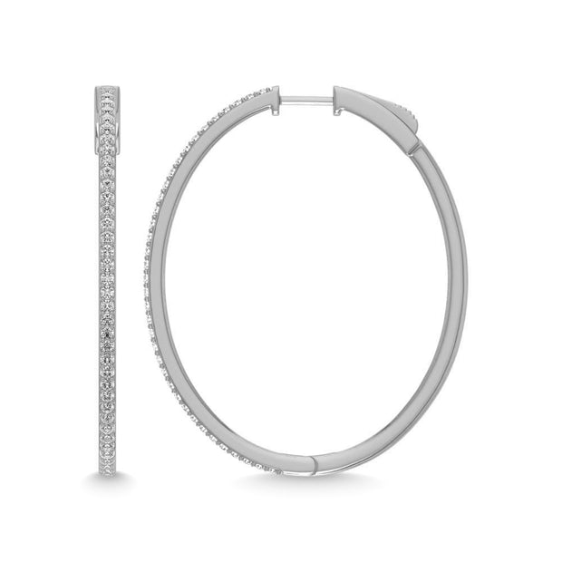 Diamond 1 1/3 Ct.Tw. Oval Shape Hoop Earrings in 10K White Gold (2 inches)