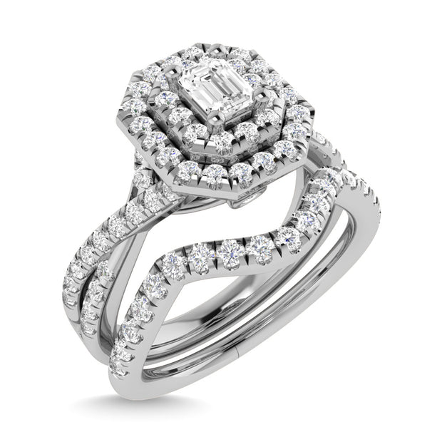 Diamond 1 Ct.Tw. Emerald Cut Bridal Ring in 14K White Gold
