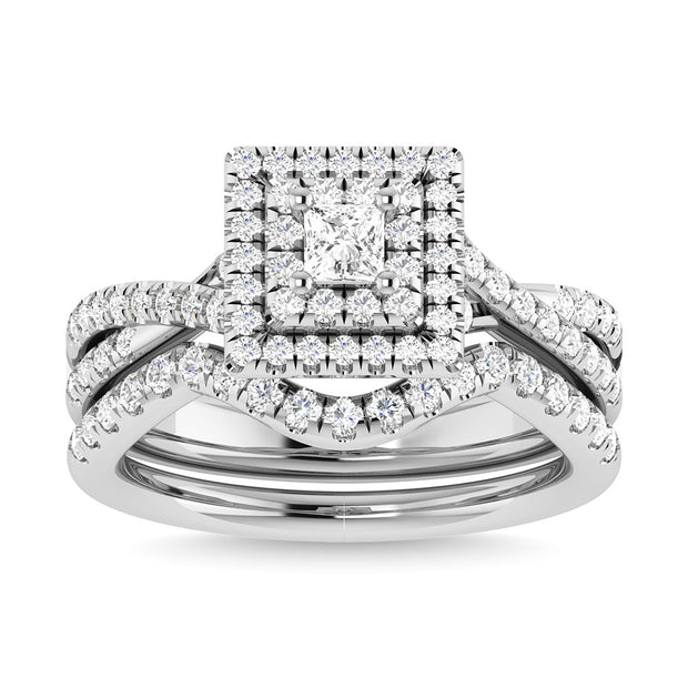 Diamond 1 Ct.Tw. Princess Cut Bridal Ring in 14K White Gold