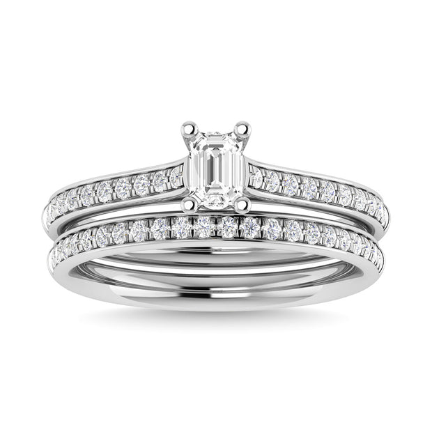 Diamond 3/4 Ct.Tw. Emerlad Shape Bridal Ring in 14K White Gold