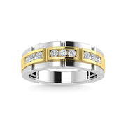 Diamond 1/4 Ct.Tw.Mens Wedding Band in 14K Two Tone Gold