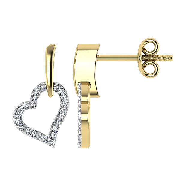 10K Yellow Gold 1/5 Ct.Tw. Diamond Heart Earrings
