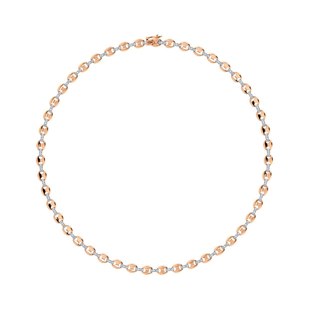 Diamond 1 1/3 Ct.Tw. Puffy Mariner Link Necklace in 14K Rose Gold