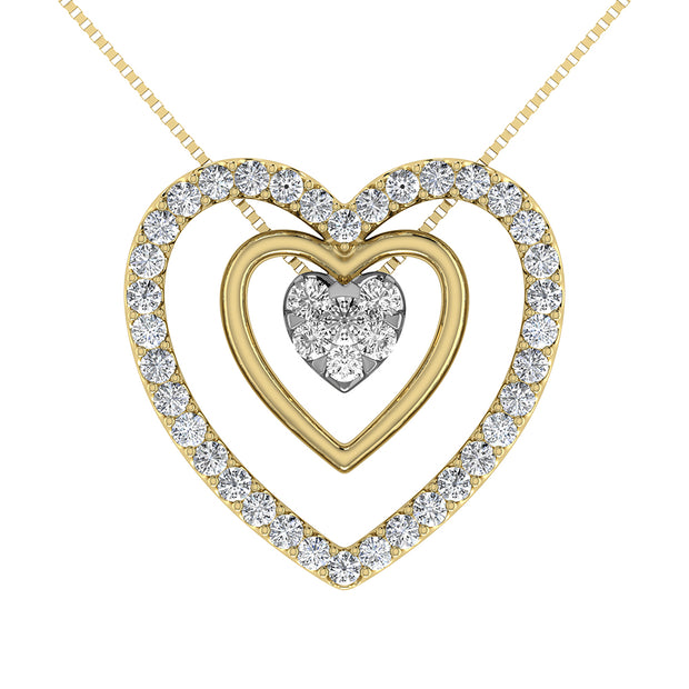 10K Yellow Gold 1/2 Ct.Tw. Diamond Double Heart Pendant