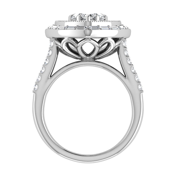 14K White Gold 1 1/2.Tw. Round and Straight Baguette Diamond Heart Ring