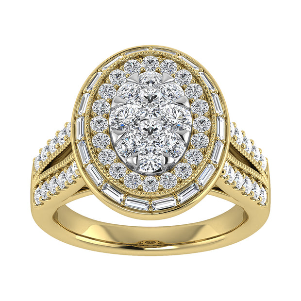 14K Yellow Gold 1 1/2.Tw. Round and Tapper Diamond Fashion Ring