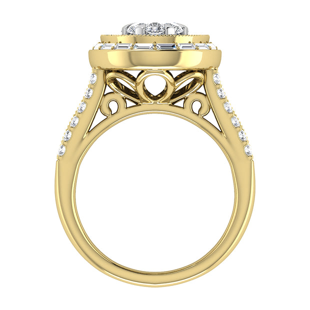 14K Yellow Gold 1 1/2.Tw. Round and Tapper Diamond Fashion Ring
