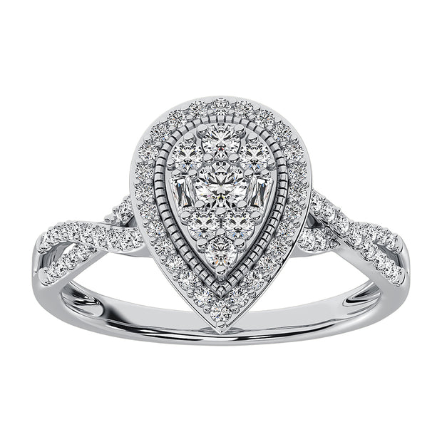 14K White Gold 1/2 Ct.Tw. Diamond Pear Shape Engagement Ring