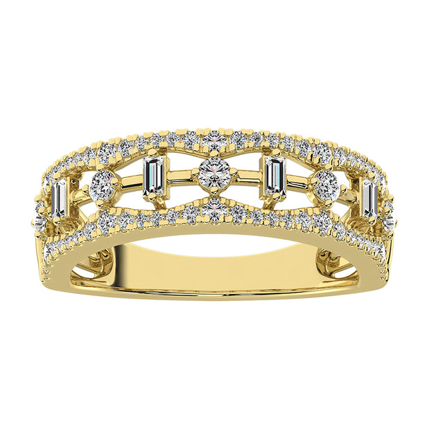 14K Yellow Gold 1/2Ct.Tw. Diamond Round and Baguette Set Fashion Band