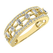 14K Yellow Gold 1/2Ct.Tw. Diamond Round and Baguette Set Fashion Band